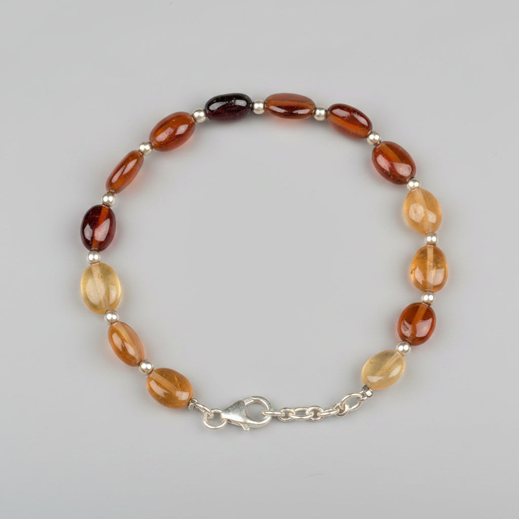 Natural Multi Color Gomed Flat Oval Bracelet with 925 Silver Balls | Healing & Meditation Gemstone Bracelet - ManiMonk