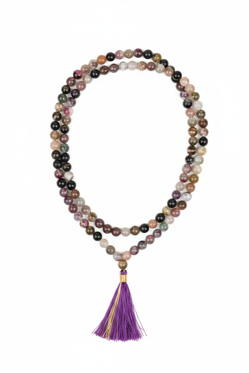 Natural Multi Tourmaline Round Beads Mala – 108+1 Beads | 8mm Gemstone - ManiMonk