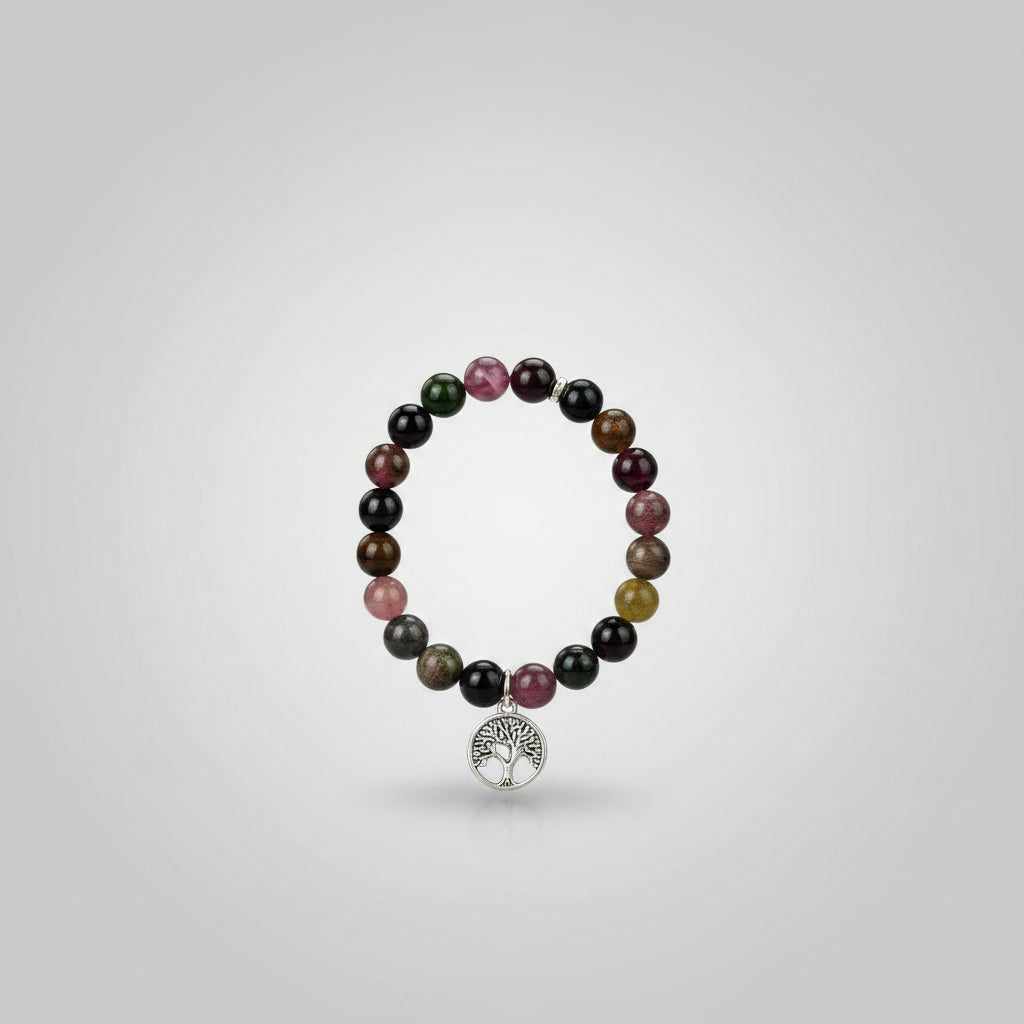 Natural Multi Tourmaline Tree of Life Bracelet | 8mm Healing & Meditation Gemstone Bracelet - ManiMonk