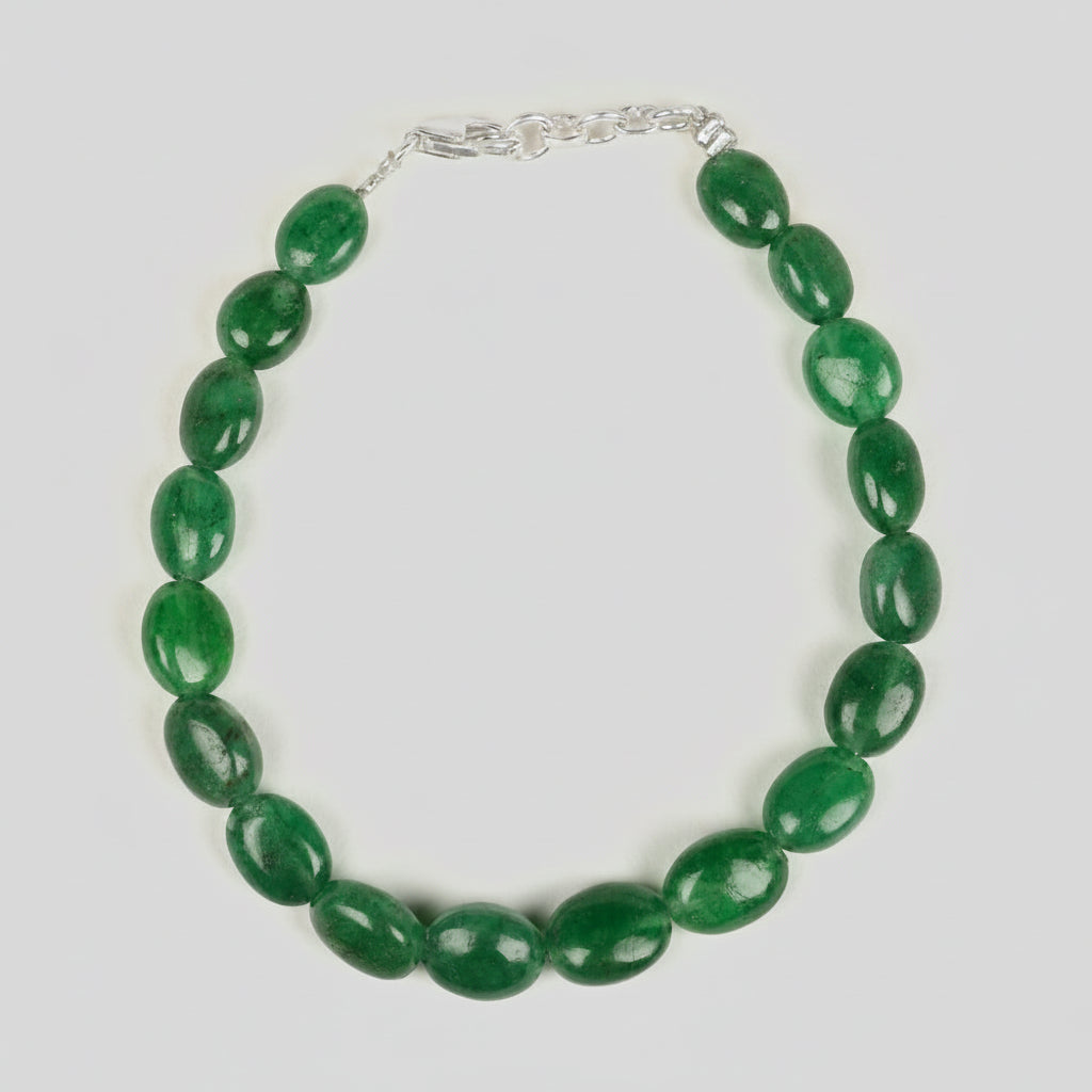 Natural Emerald Oval Beads Bracelet – 46.7 Carat Healing Gemstone Bracelet - ManiMonk