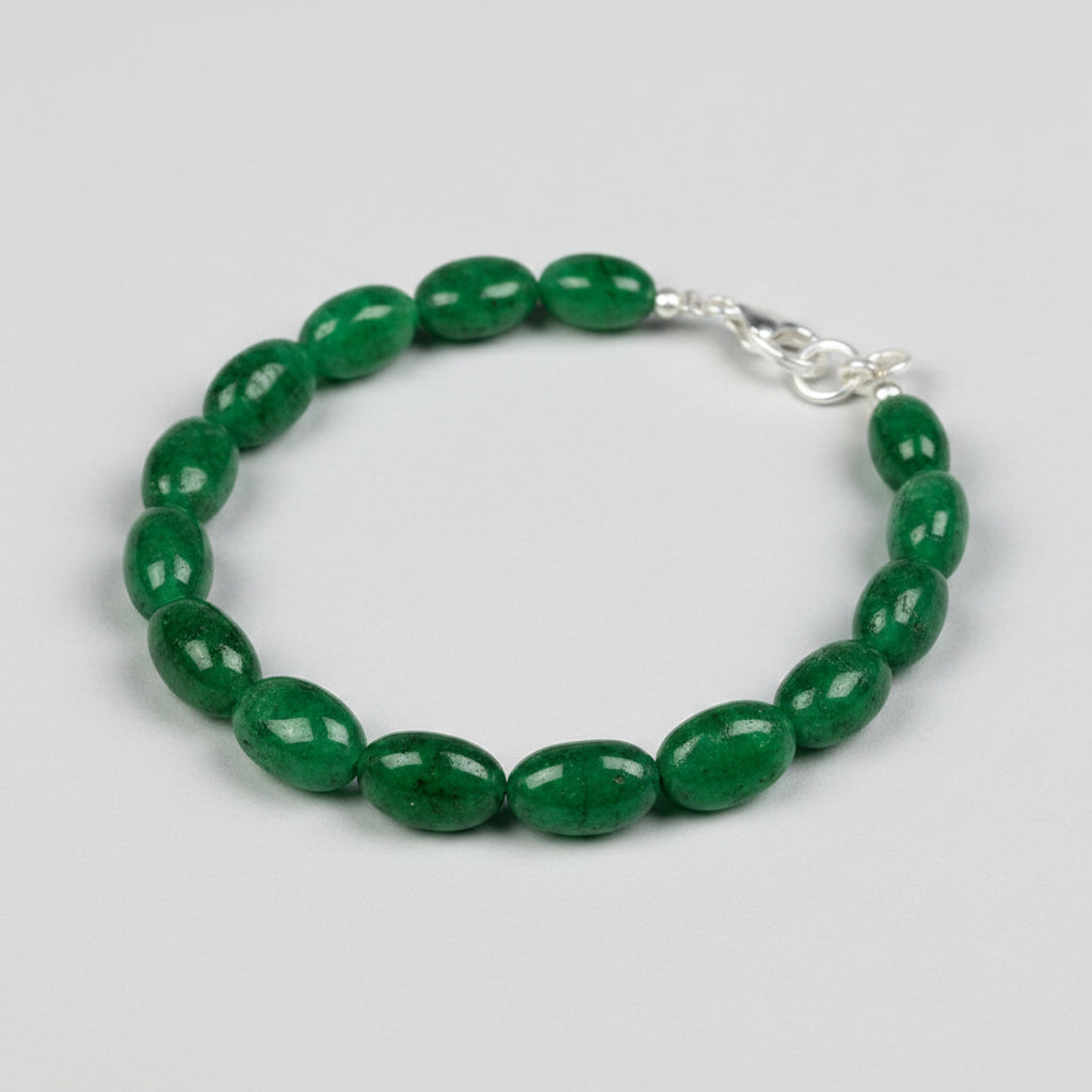 Natural Emerald Oval Beads Bracelet – 76.9 Carat Healing Gemstone Bracelet - ManiMonk
