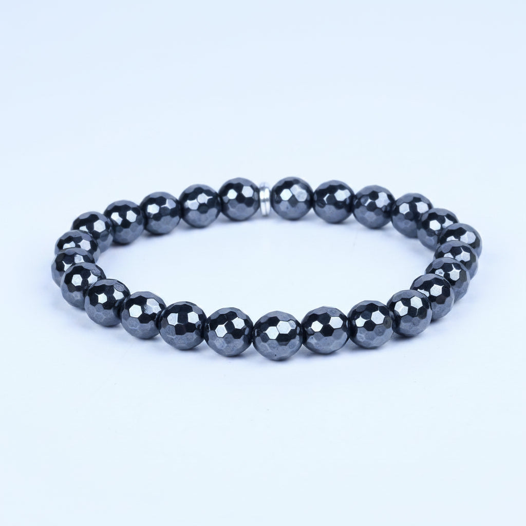 Natural Hematite Faceted Beads Bracelet | Healing & Meditation Gemstone Bracelet - ManiMonk