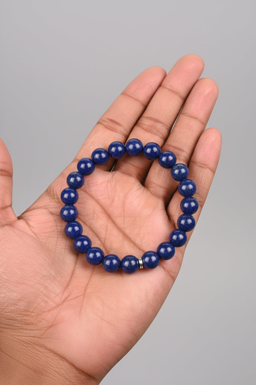Natural Lapis Lazuli Round Bead Bracelet – 10mm Gemstone Bracelet for Healing, Meditation & Positive Energy - ManiMonk