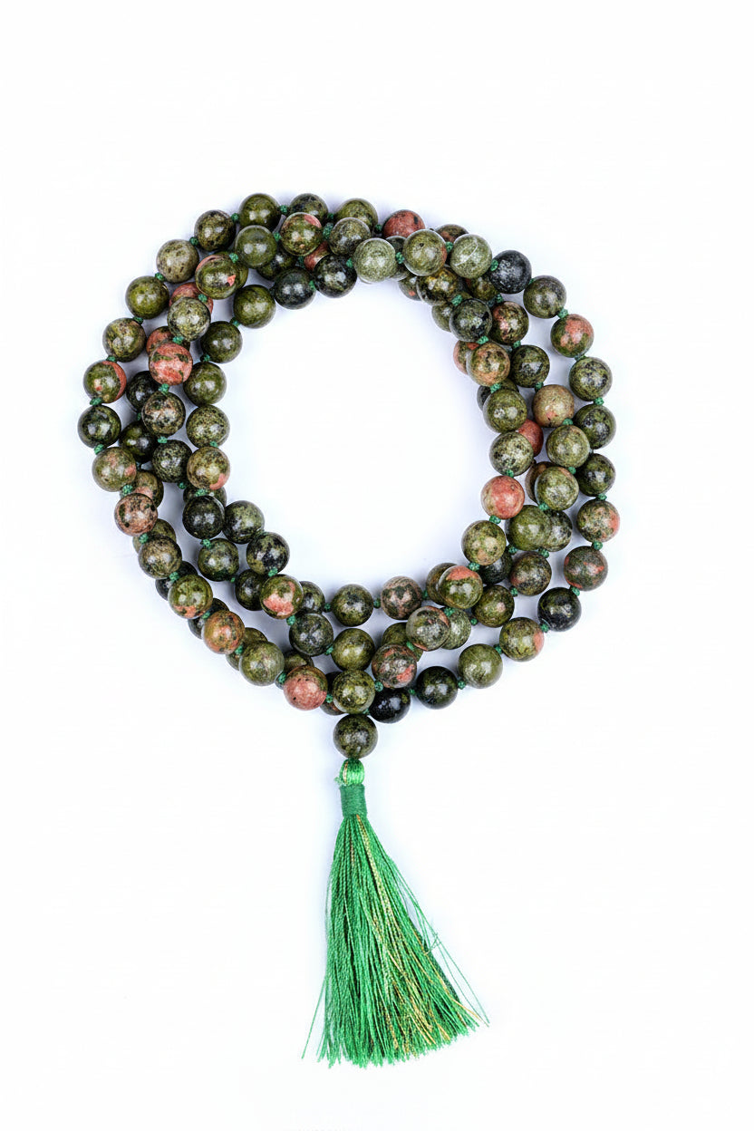 Natural Unakite Mala Gemstone Necklace - ManiMonk
