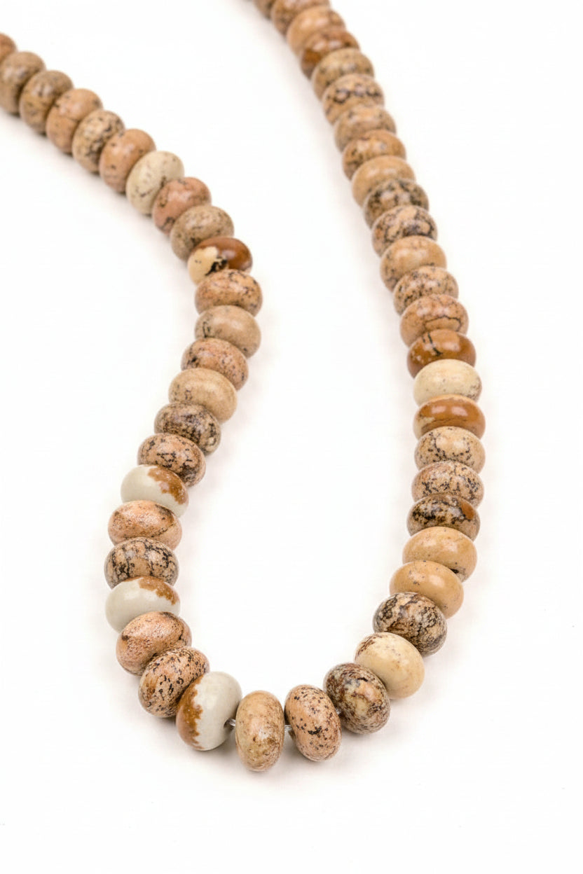 Natural Picture Jasper Elliptical Beads Mala | Grounding - ManiMonk