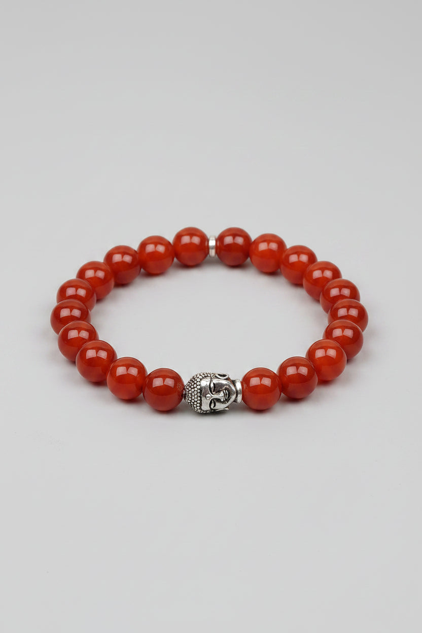 Natural Red Carnelian Buddha Charm Bracelet – 8mm Gemstone Bracelet for Healing, Meditation & Positive Energy - ManiMonk