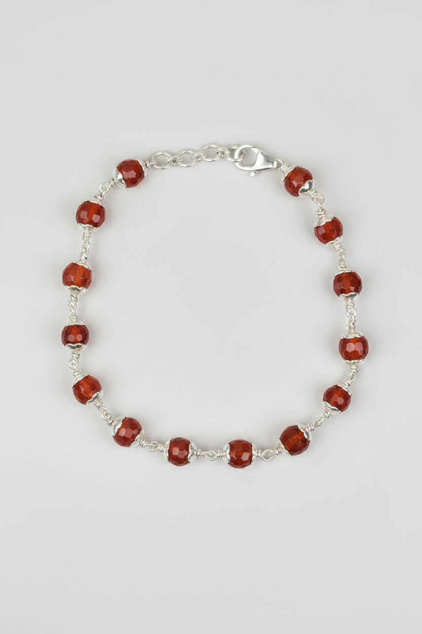 Natural Red Carnelian Faceted Bracelet with 925 Silver Flower Caps – 8mm Healing & Meditation Gemstone Bracelet - ManiMonk