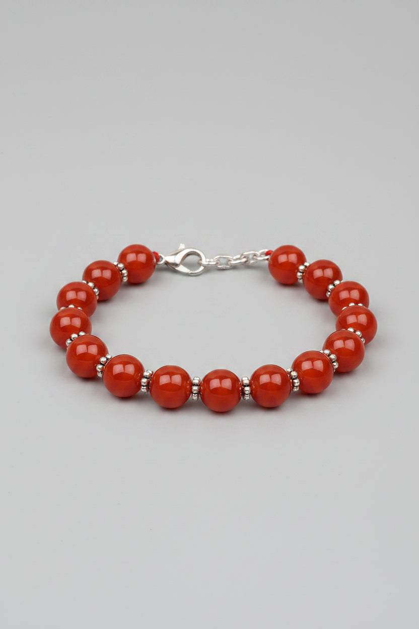 Natural Red Carnelian German Silver Chakri Bracelet – 10 mm Gemstone Bracelet - ManiMonk