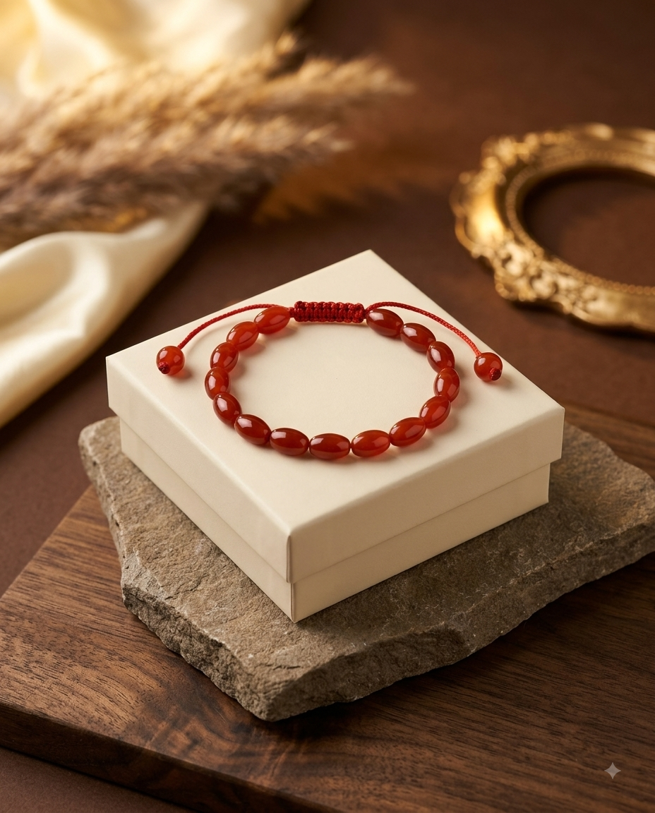 Mani Monk Natural Red Carnelian Oval Beads Adjustable Bracelet