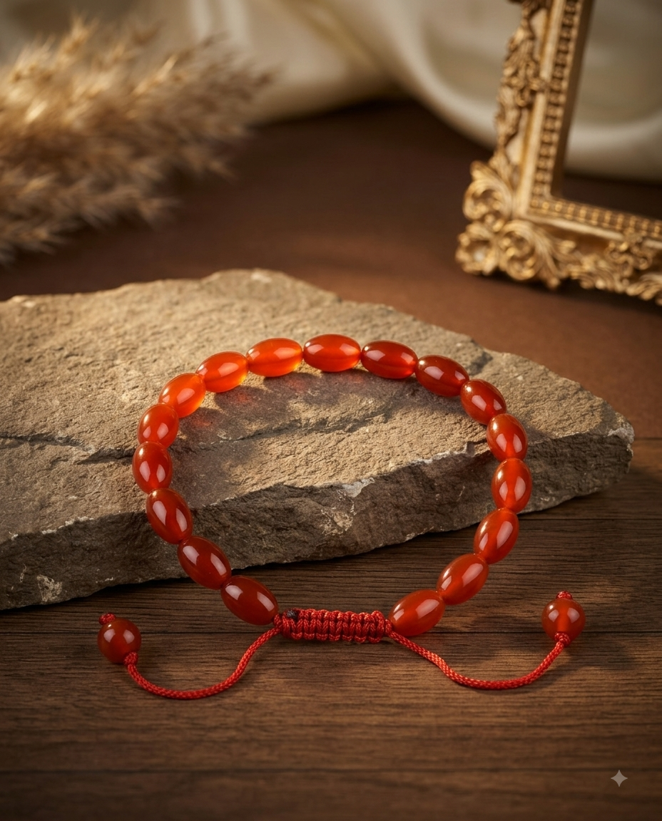 Mani Monk Natural Red Carnelian Oval Beads Adjustable Bracelet