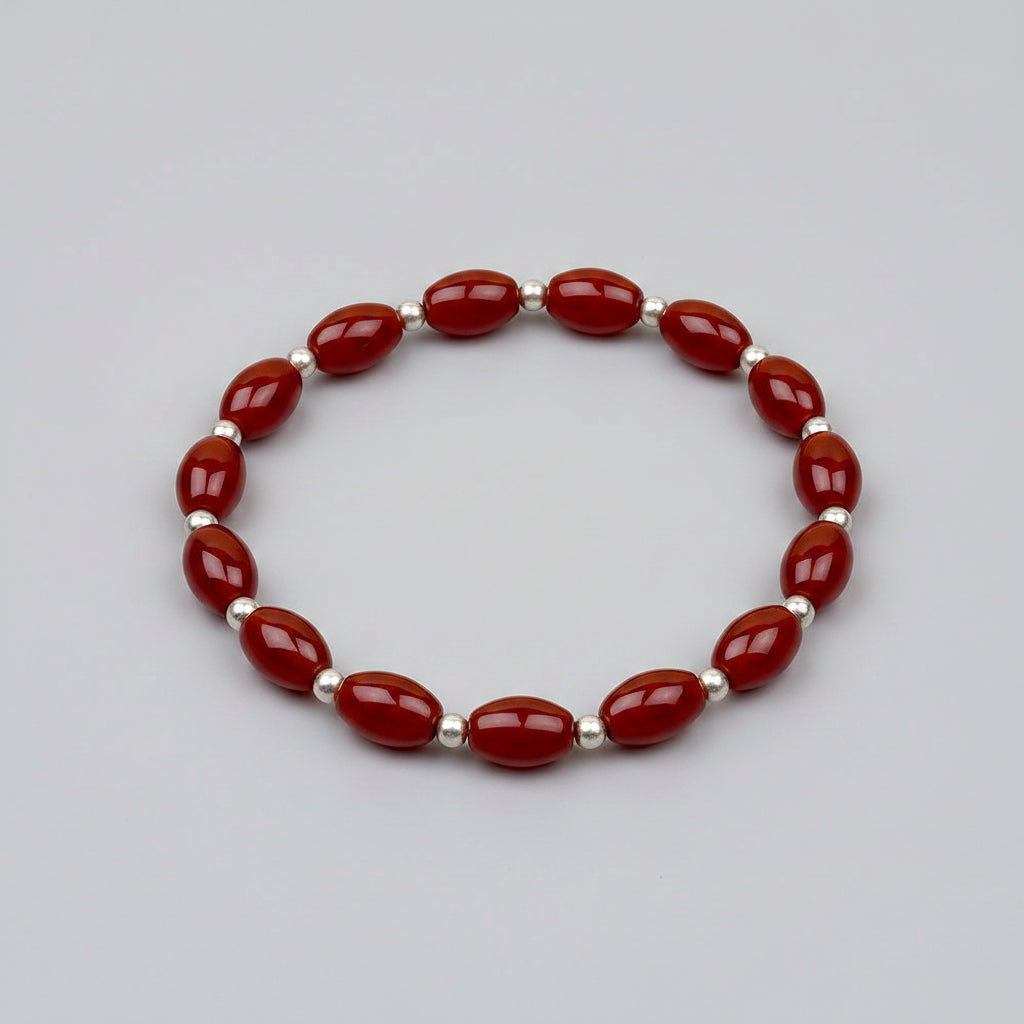 Mani monk Natural Red Carnelian Oval Beads Bracelet | Healing & Meditation Gemstone