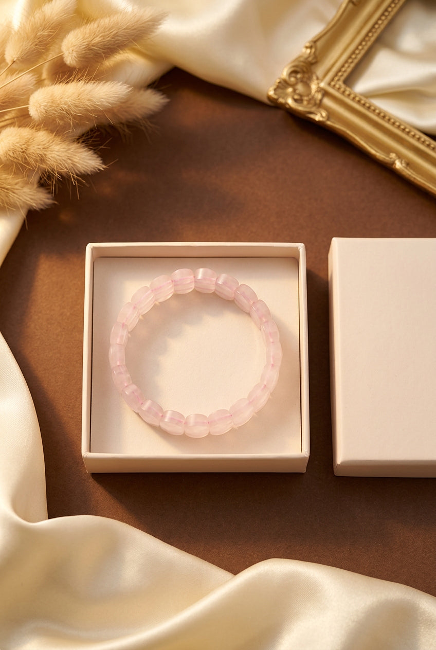 Natural Rose Quartz Faceted Flat Oval Beads Elastic Bracelet mani monk