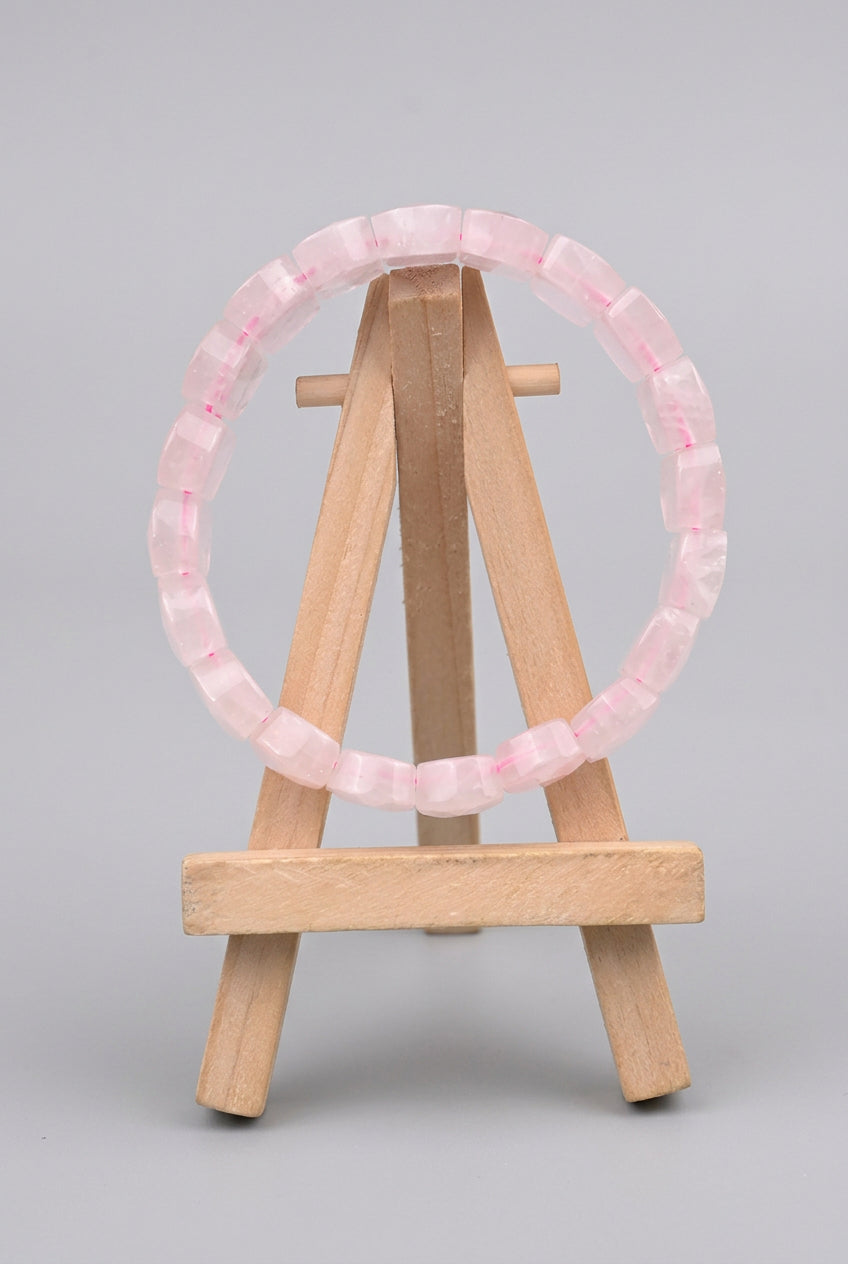 Natural Rose Quartz Faceted Rhombus Beads Bracelet | Healing & Meditation Gemstone