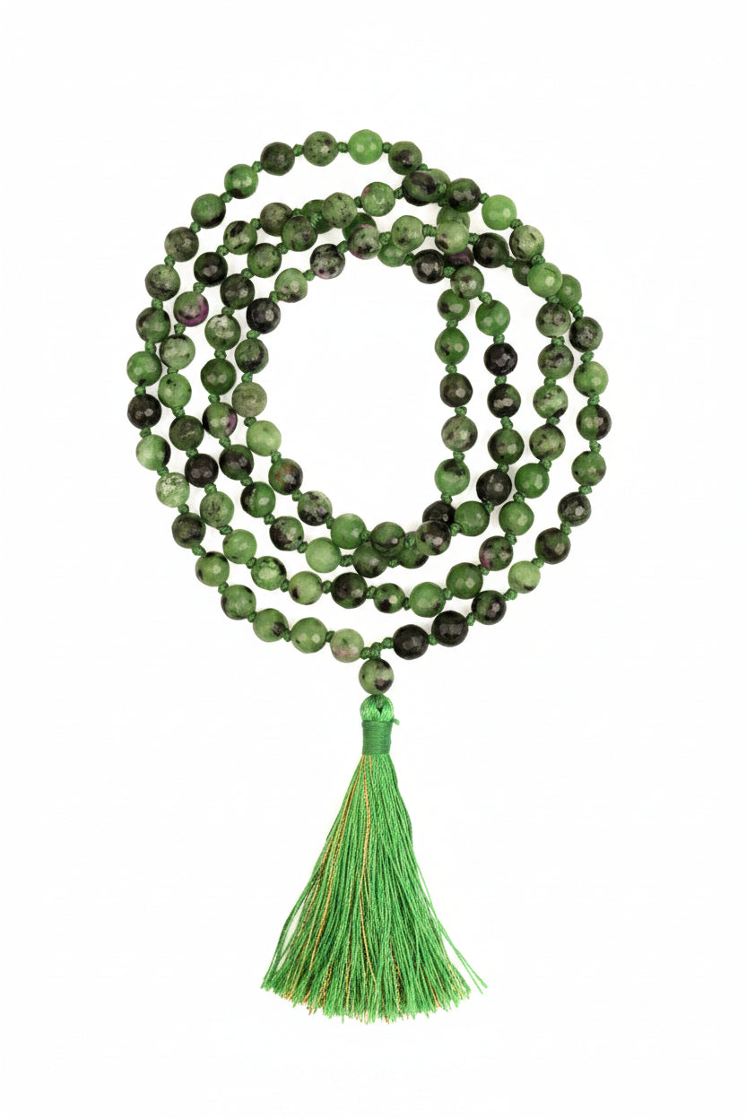 Natural Ruby Zoisite Faceted Beads Mala Gemstone - ManiMonk