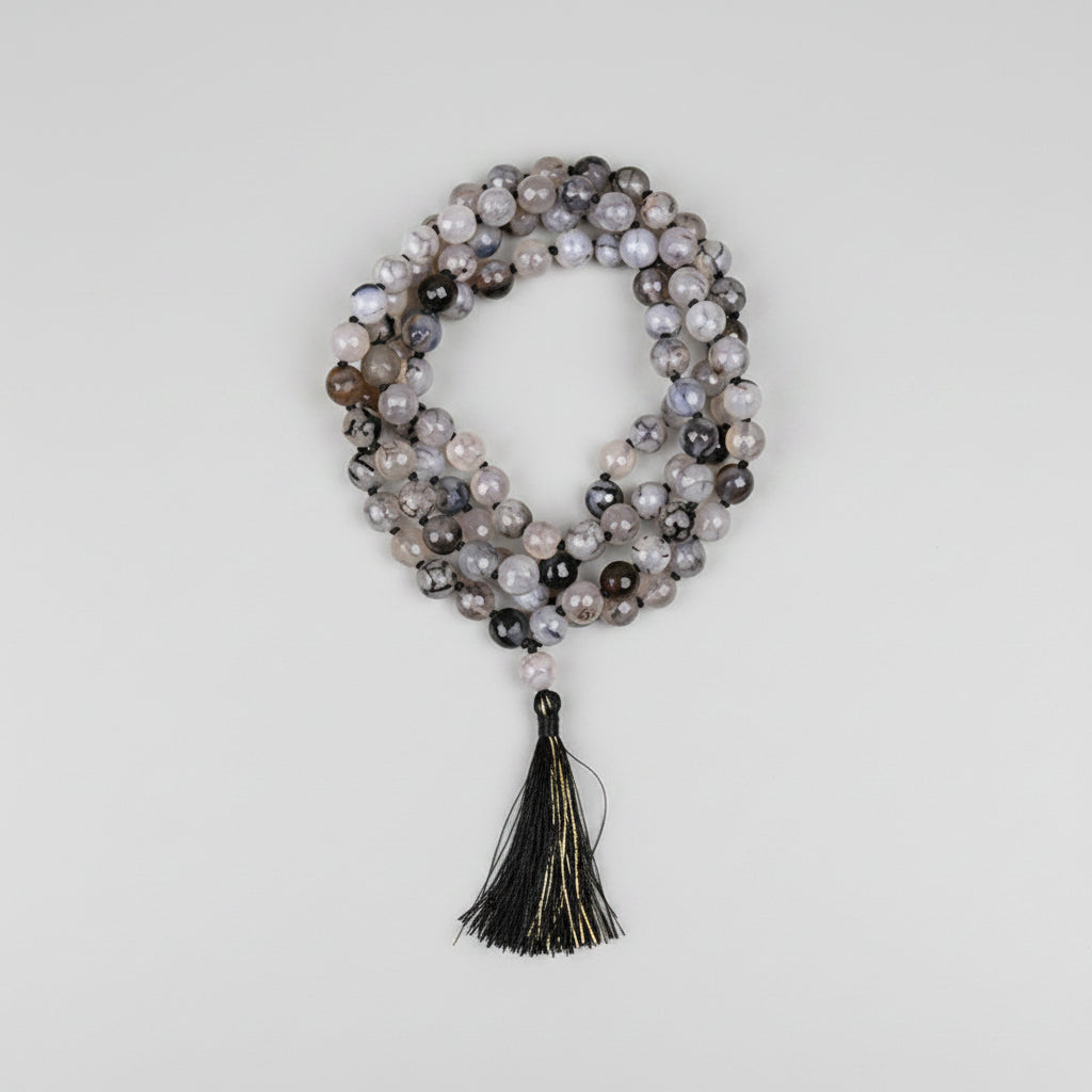 Natural Smoky Quartz (Agate) Faceted Mala-8 mm Gemstone - ManiMonk