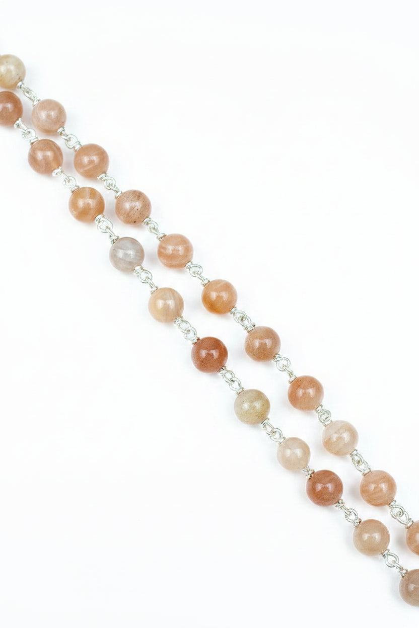 Natural Sunstone Round 925 Silver Wire Mala-8 mm Gemstone - ManiMonk