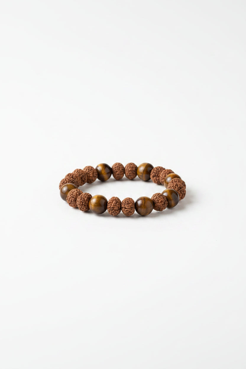 Natural Tiger Eye & 8 Mukhi Rudraksha Bracelet | 10mm Gemstone Bracelet - ManiMonk