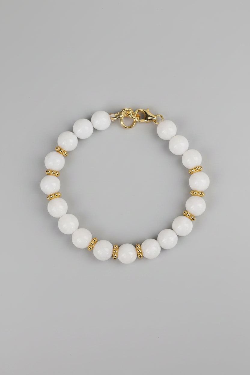Natural White Agate Bracelet with Gold Polish Chakri & Hook | Healing & Meditation Gemstone Bracelet - ManiMonk