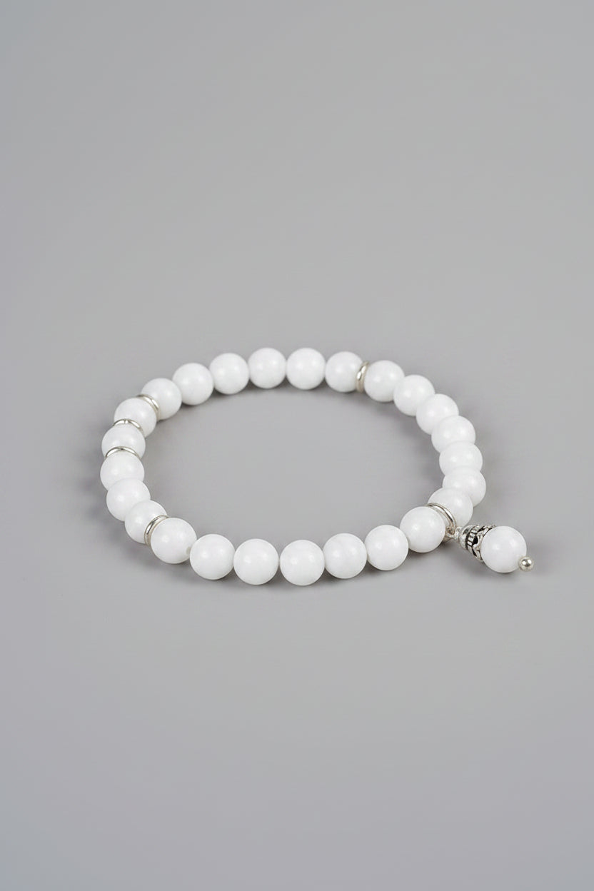 Natural White Agate Bracelet with Silver Trinket | Healing & Meditation Gemstone Bracelet - ManiMonk