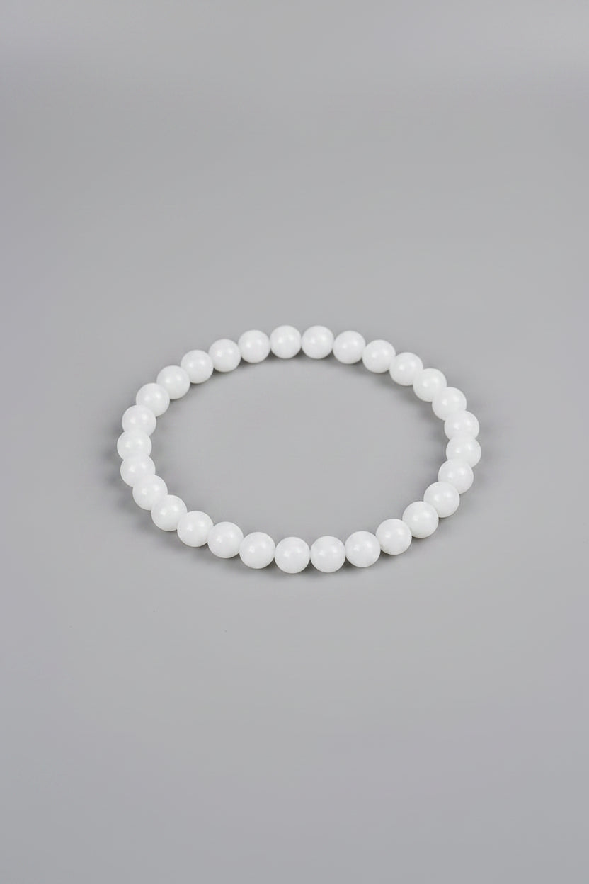 Natural White Agate Bracelet | Elastic Gemstone Bracelet for Healing & Meditation - ManiMonk