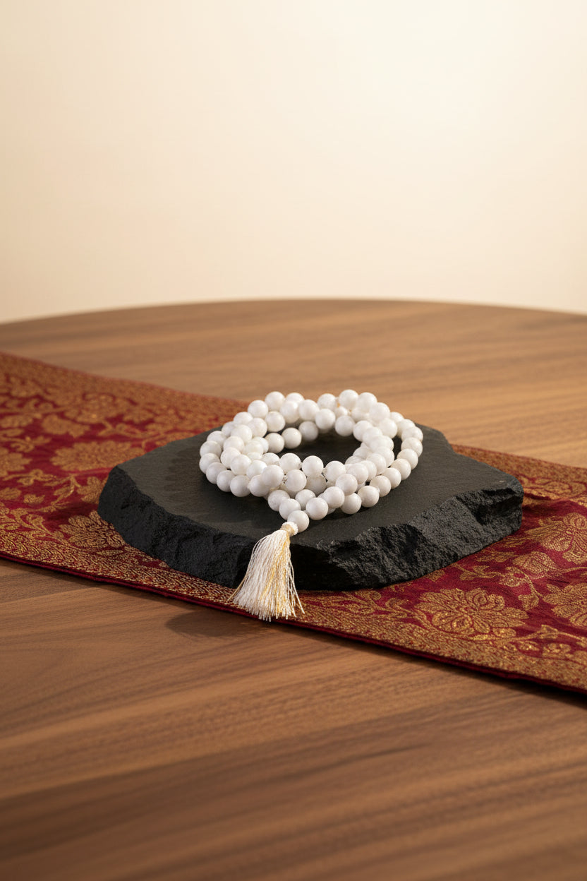 Natural White Agate Mala | Clarity & Protection mani monk