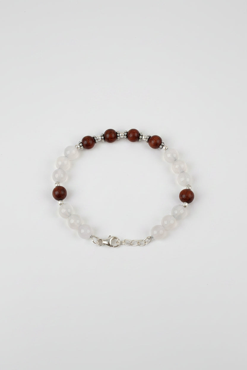 Natural White Agate & Red Sandalwood Gemstone Bracelet | Healing, Meditation & Positive Energy