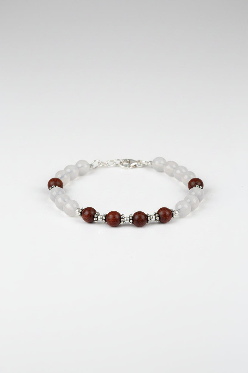 Natural White Agate & Red Sandalwood Gemstone Bracelet | Healing, Meditation & Positive Energy - ManiMonk