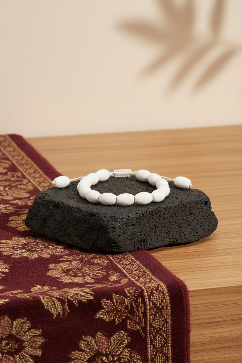 Natural White Coral Drum Shape Beads Bracelet | Healing & Meditation Gemstone - ManiMonk