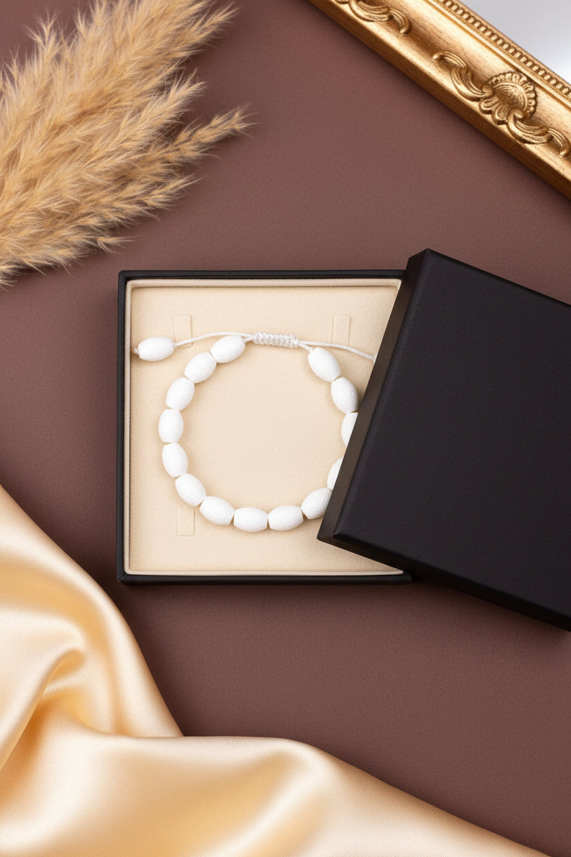 Natural White Coral Drum Shape Beads Bracelet | Healing & Meditation Gemstone