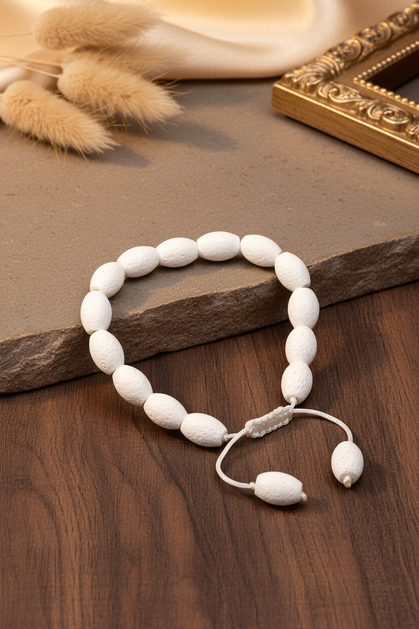 Natural White Coral Drum Shape Beads Bracelet | Healing & Meditation Gemstone