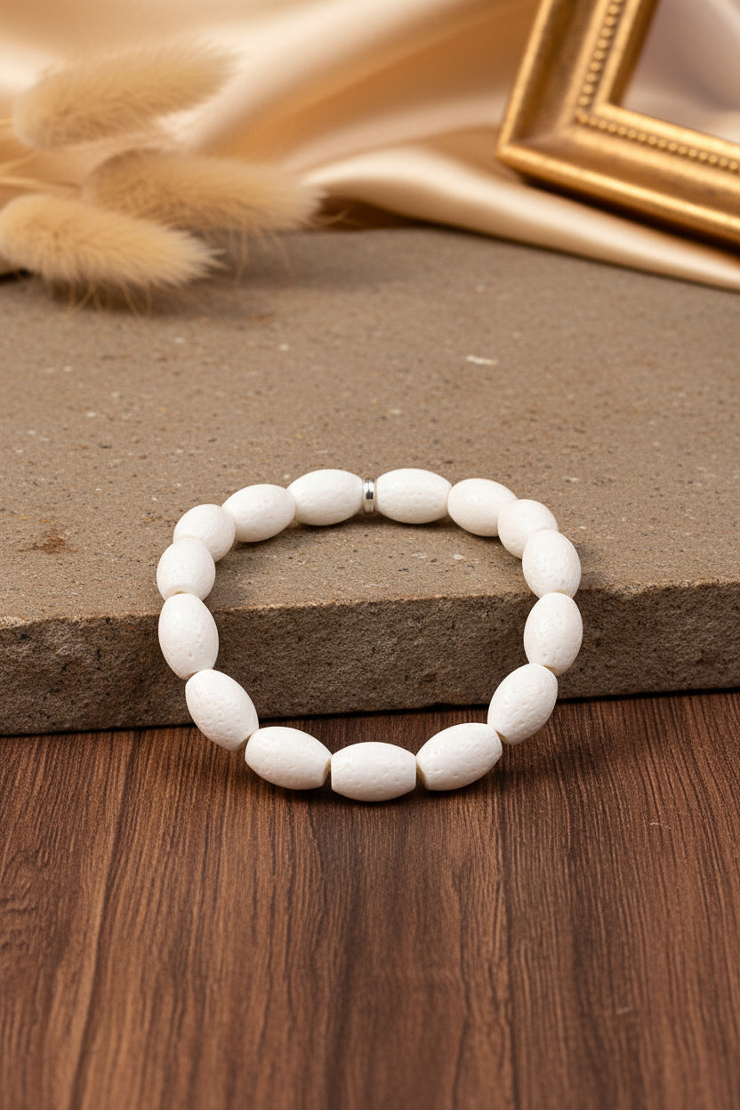 Natural White Coral Drum Shape Bracelet | Healing & Meditation Gemstone