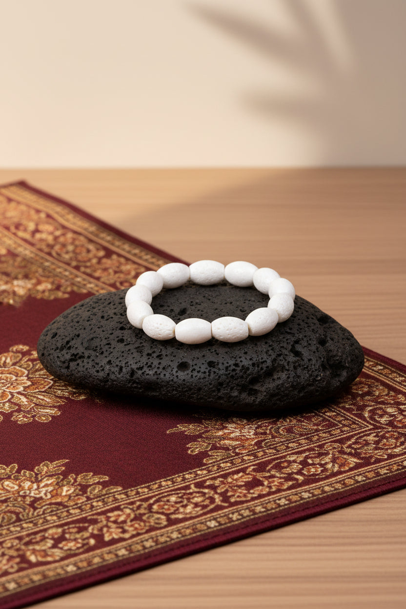 Natural White Coral Drum Shape Bracelet | Healing & Meditation Gemstone
