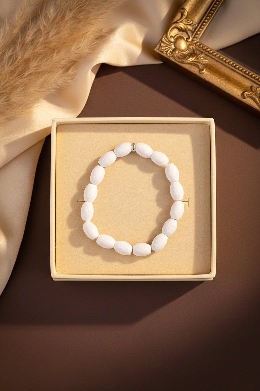 Natural White Coral Drum Shape Bracelet | Healing & Meditation Gemstone
