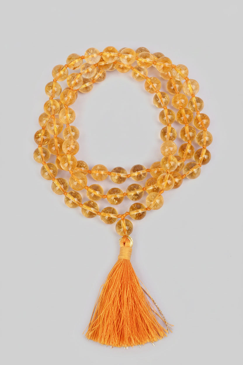 Mani Monk Natural Yellow Citrine Faceted Beads Mala-8 mm Gemstone