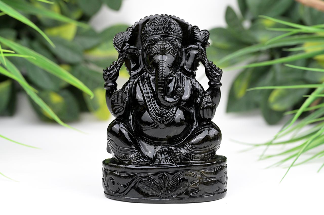 Snowflakes Obsidian Ganesha Idol - 1.005 Kg