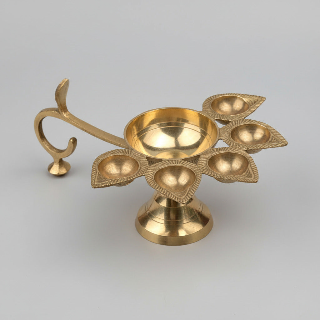 Traditional Panch Deepak Brass Aarti Diya-Large