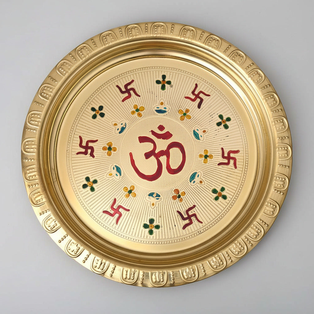 Brass Meenakari Puja Thali-9.6 inches