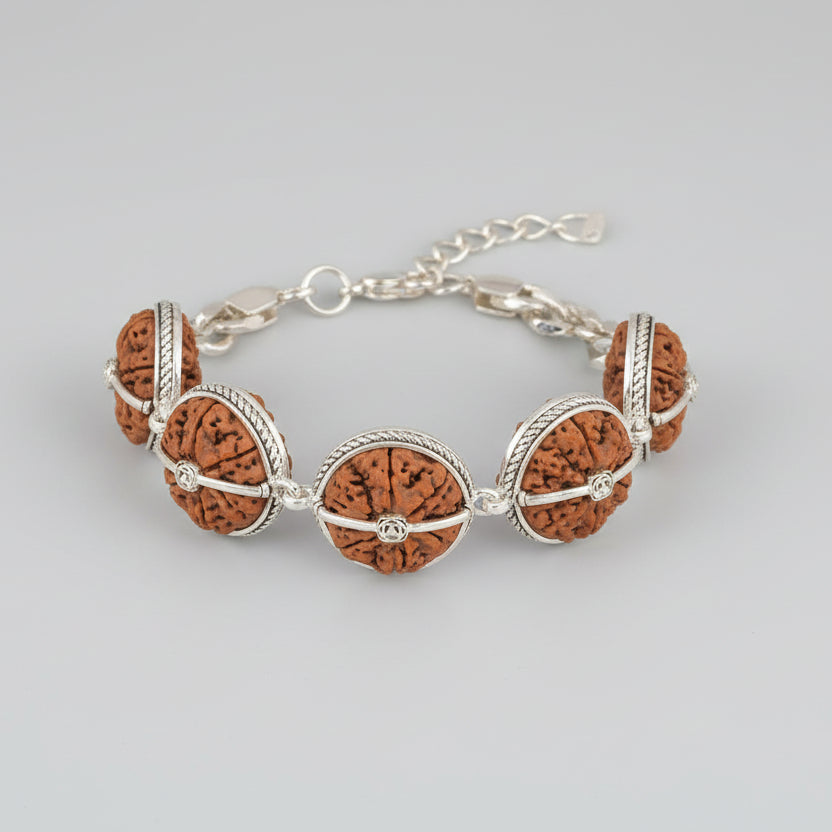Angarkaya Bracelet-Nepal-Regular-Silver Basket With Metallic Stretchable Band