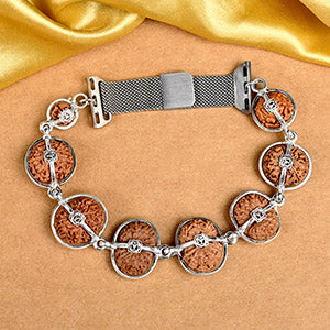 Sanjeevani Power Bracelet-Nepal-Small-Silver Basket With Metallic Stretchable Band