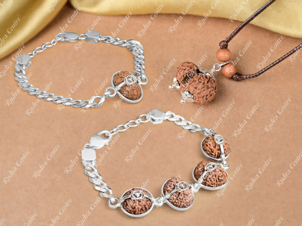 Garbh Sanskar Combination-Nepal-Large-Metallic Stretchable Band x Silver Caps x Thread