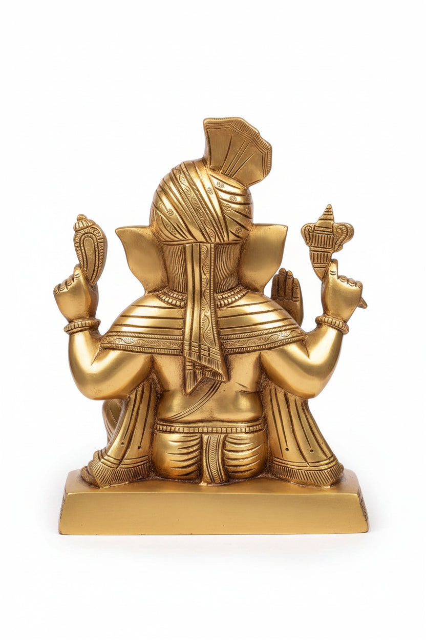 Pagdi Ganesh Brass Murti 8 Inch Handcrafted Maharashtrian Ganpati Idol for Home Temple Puja Room and Premium Gifting