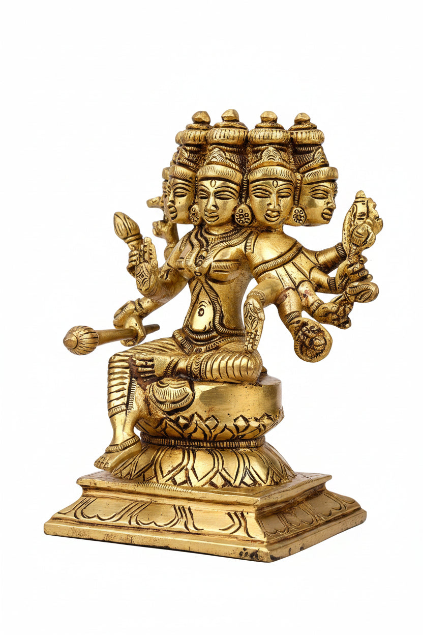 Panchmukhi Gayatri Brass Murti 5.7 Inch Premium Handcrafted Idol - ManiMonk