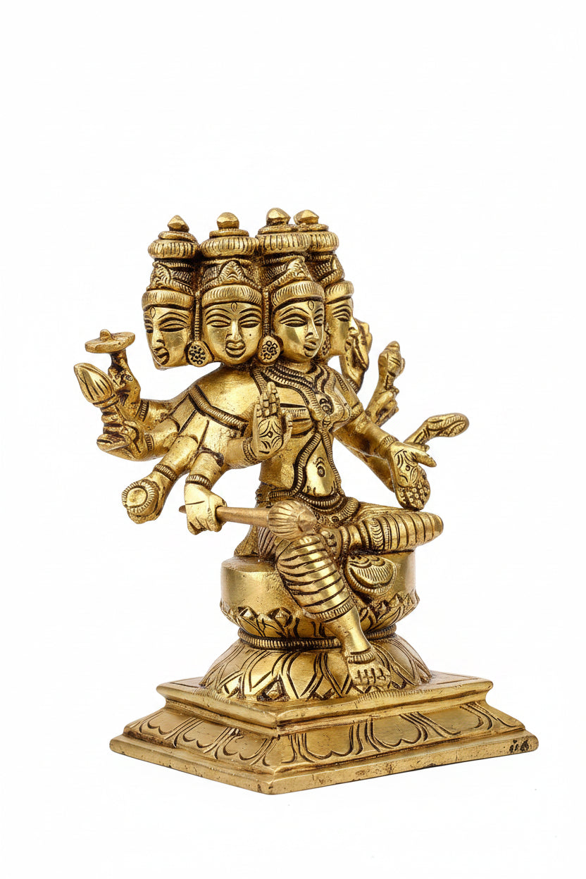 Panchmukhi Gayatri Brass Murti 5.7 Inch Premium Handcrafted Idol - ManiMonk