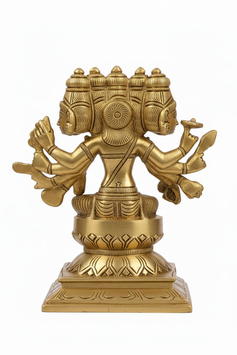 Panchmukhi Gayatri Brass Murti 5.7 Inch Premium Handcrafted Idol - ManiMonk