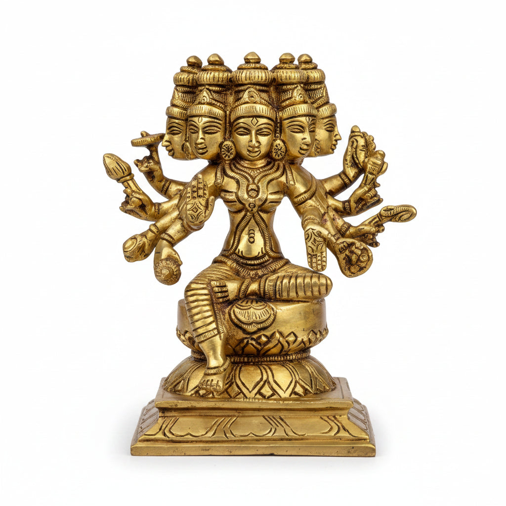 Panchmukhi Gayatri Brass Murti 5.7 Inch Premium Handcrafted Idol