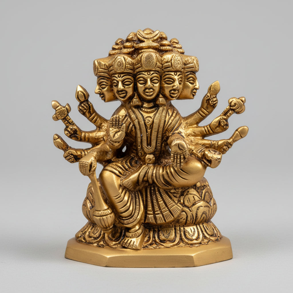 Panchmukhi Gayatri Devi Brass Idol 4.7 Inch Handcrafted Murti for Home Puja and Temple