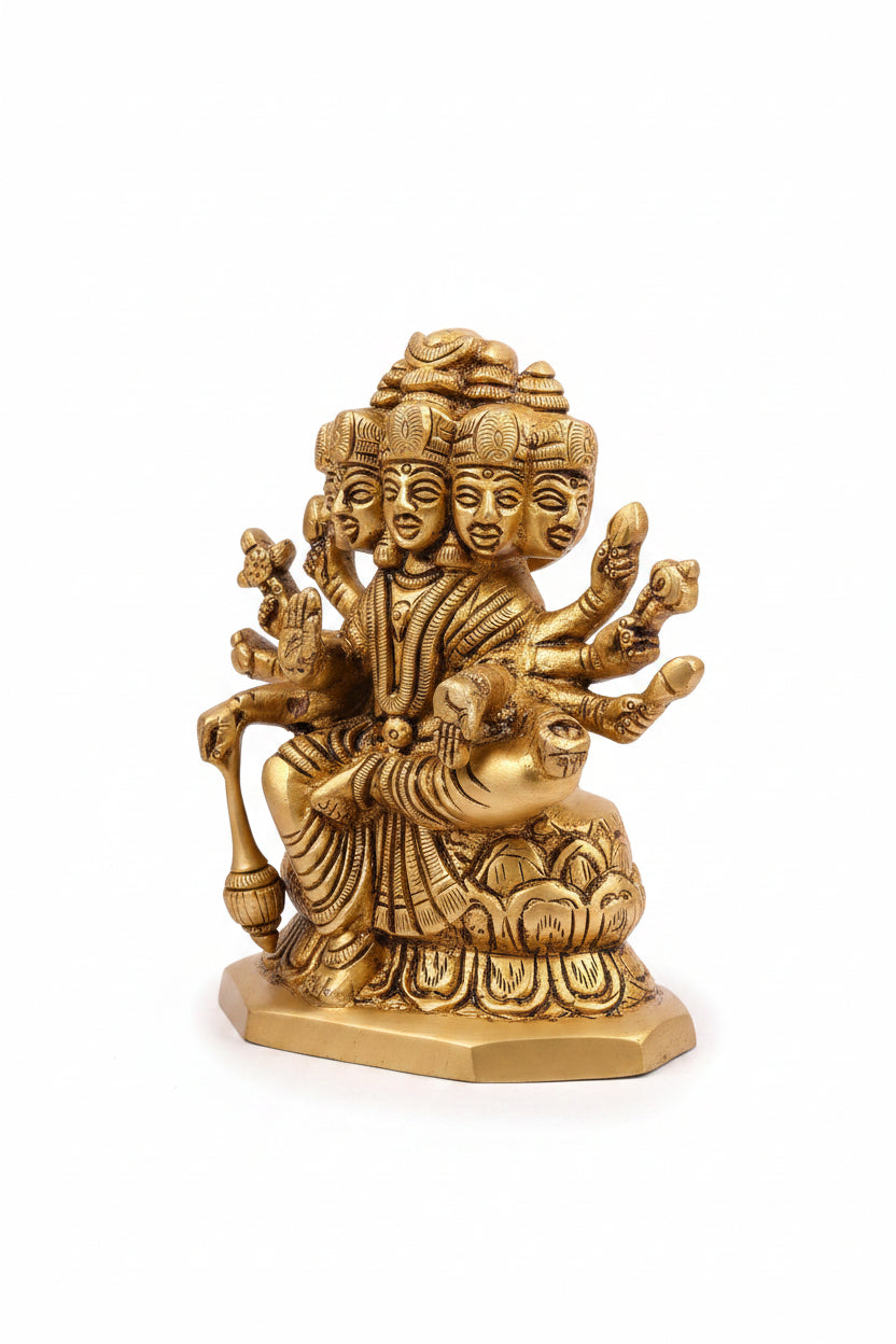 Panchmukhi Gayatri Devi Brass Idol 4.7 Inch Handcrafted Murti for Home Puja and Temple - ManiMonk