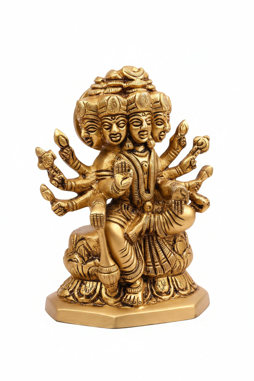 Panchmukhi Gayatri Devi Brass Idol 4.7 Inch Handcrafted Murti for Home Puja and Temple - ManiMonk