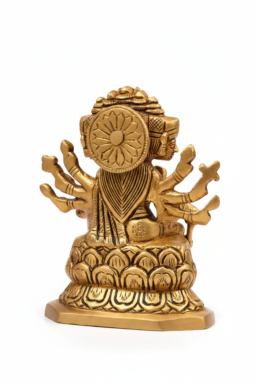 Panchmukhi Gayatri Devi Brass Idol 4.7 Inch Handcrafted Murti for Home Puja and Temple - ManiMonk
