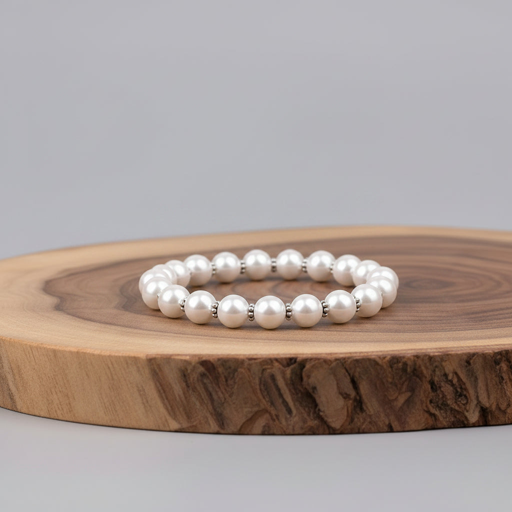 Pearl Silver Chakri Bracelet